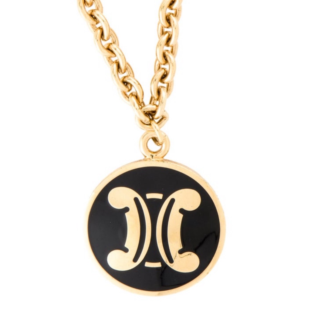 Auth Celine Vintage 24k Gold Plated Triomphe Necklace 750$